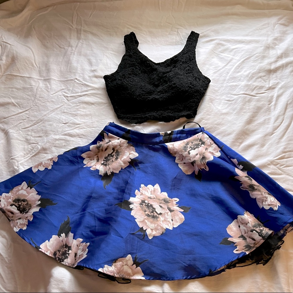 Black and blue two-piece formal dress